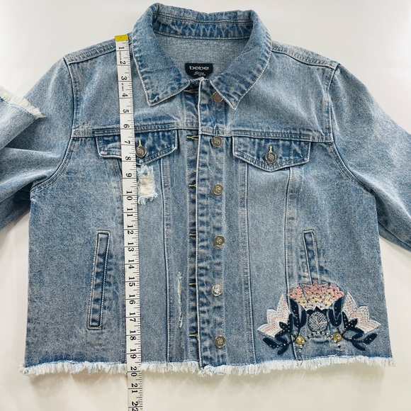 Y2K BEBE DESTINY GABBY DENIM JEAN JACKET EMBROIDERED SIZE LARGE - Picture 10 of 13